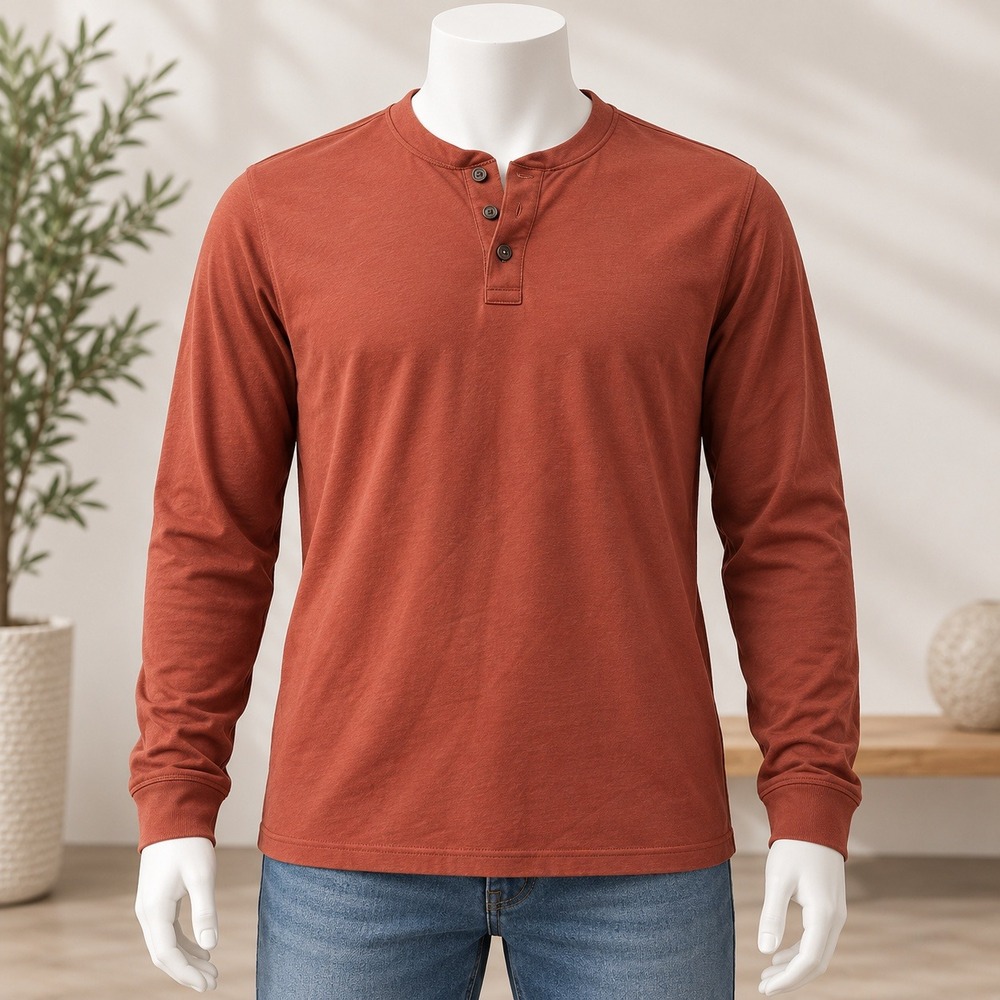 Croft & Barrow Henley Shirt Mens 2XLT Orange Long Sleeve Easy Care